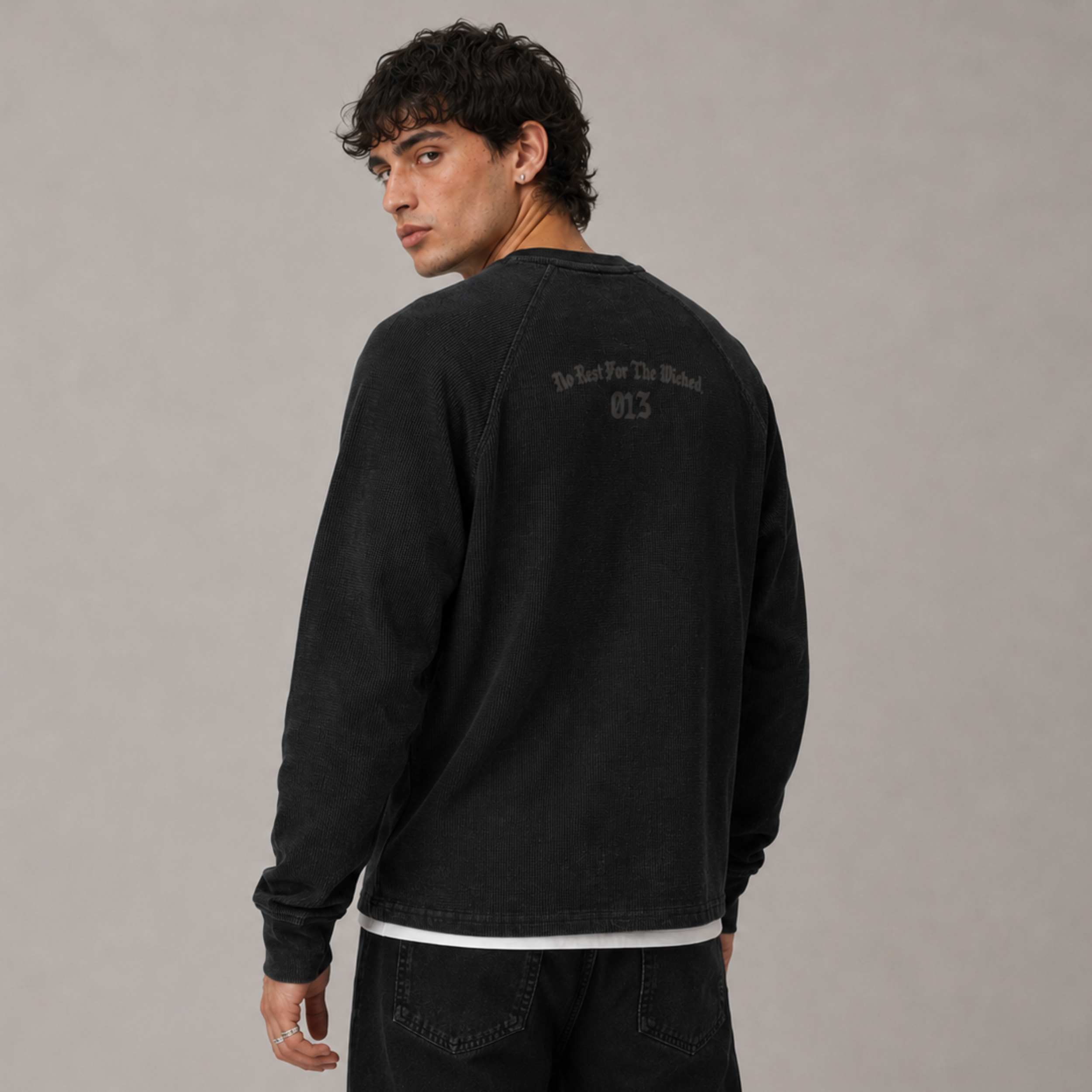 '013' Waffle Longsleeve T-Shirt - Vintage Black