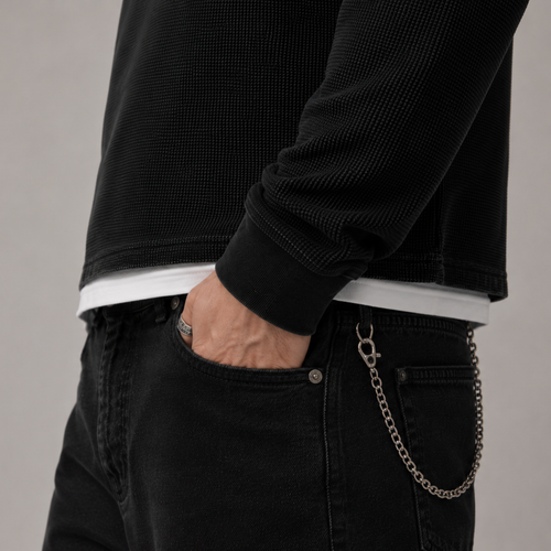 '013' Waffle Longsleeve T-Shirt - Vintage Black